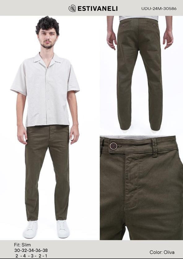 Pantalón Slim Estivaneli P/Hombre 30 VERDE OLIVA OSCURO