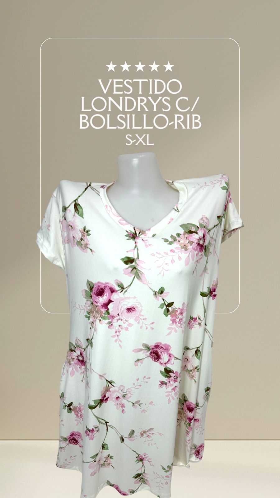 VESTIDO LONDRYS C/ BOLSILLOS DURAZNO-RIB S-XL