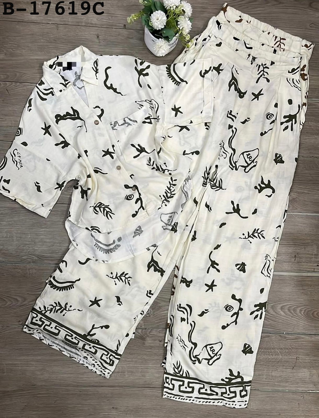 CONJUNTO TOP MODEL S/ MANGA CUELLO / BOTONES