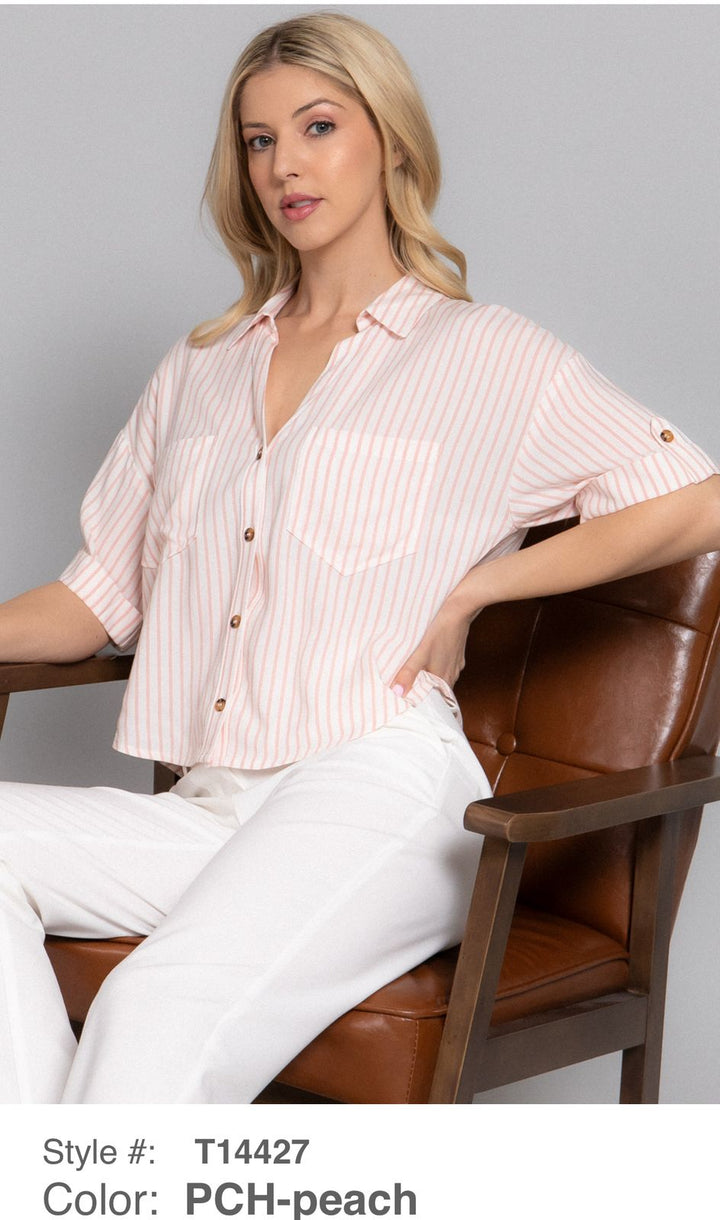 BLUSA PARA MUJER T/ ZARA A RAYAS MANGAS TRES CUARTO