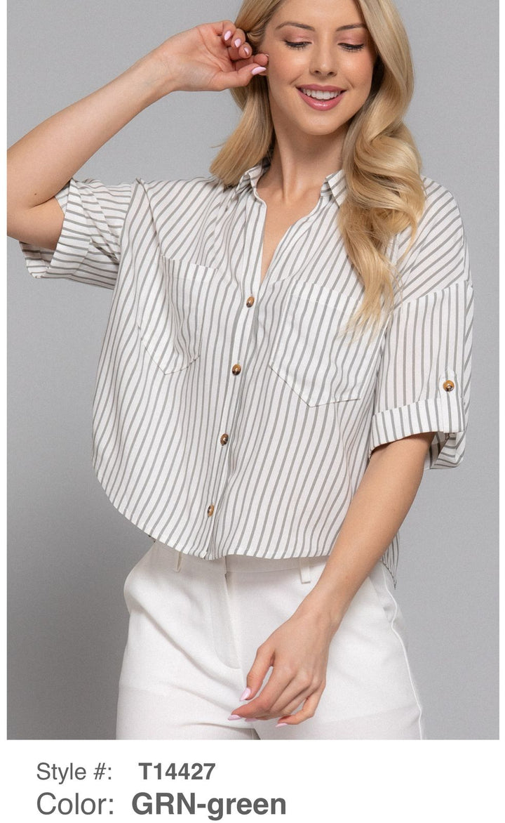BLUSA PARA MUJER T/ ZARA A RAYAS MANGAS TRES CUARTO