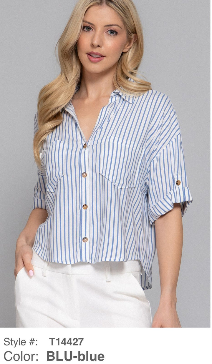 BLUSA PARA MUJER T/ ZARA A RAYAS MANGAS TRES CUARTO