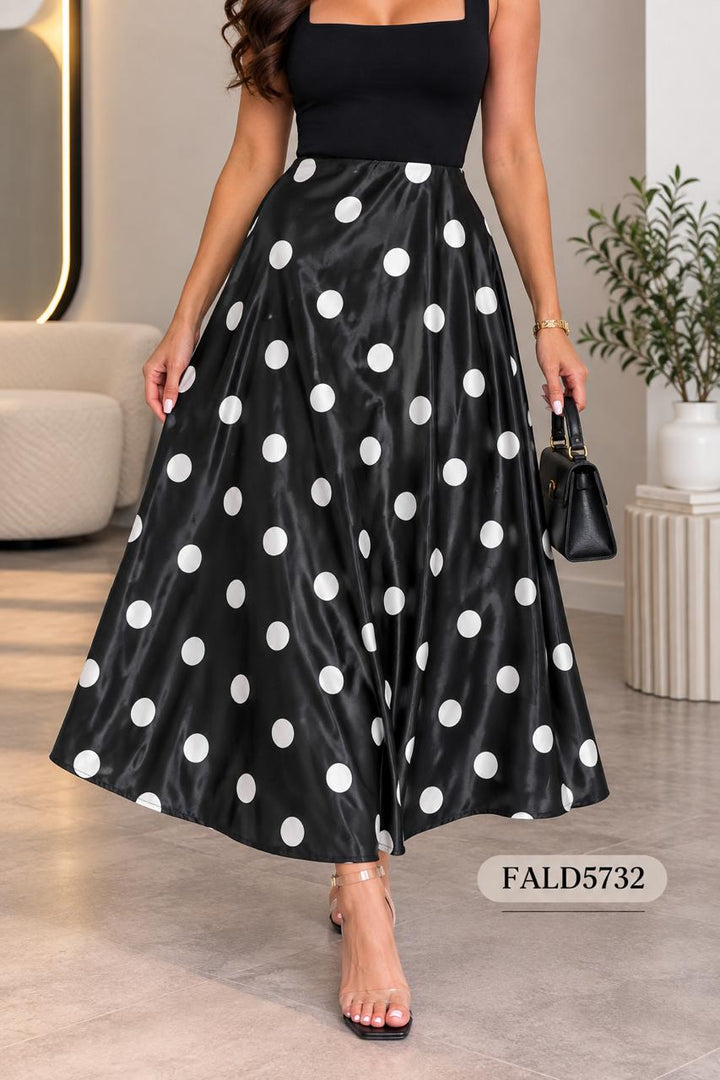 FALDA SATIN POLKA DOT LARGA