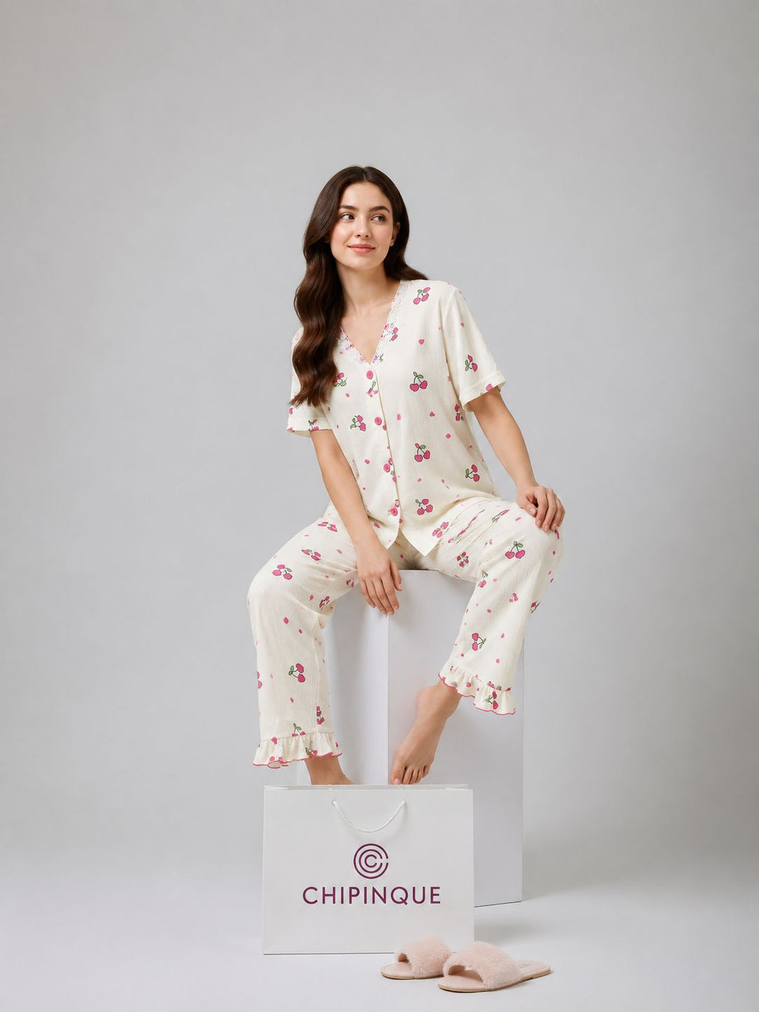 PIJAMA  PRINT JUBILE LARGA BLUSA C/ENCAJE