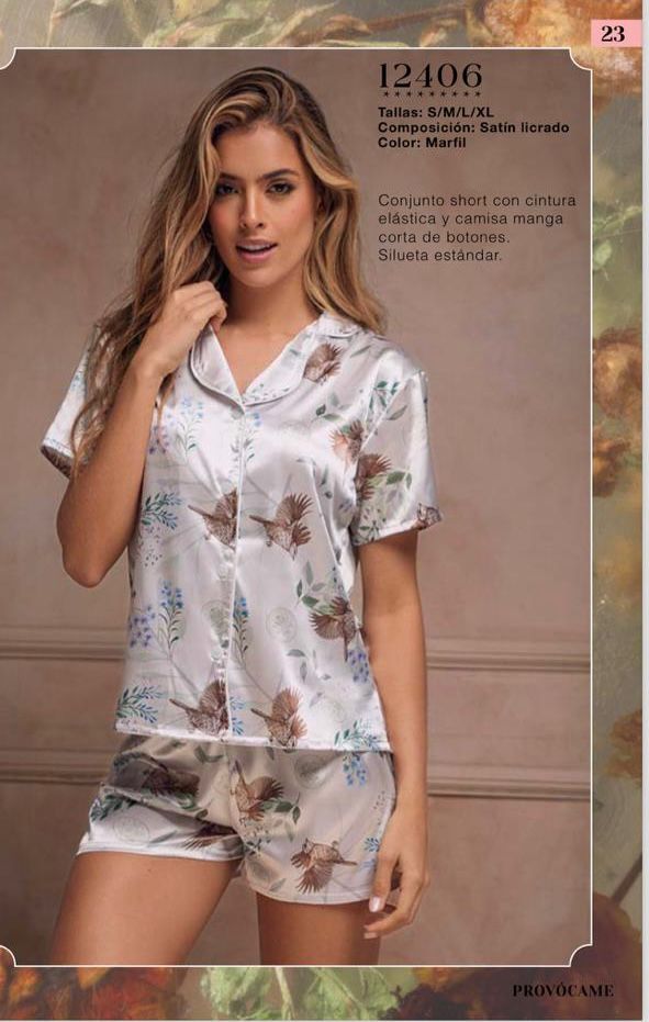 PIJAMA PROVOCAME SHORT/ SATIN CUELLO/BOTONES