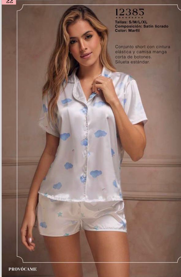 PIJAMA PROVOCAME SHORT SATIN/ CUELLO/BOTOTNES